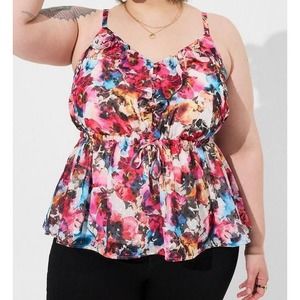 Torrid Shirt‎ Womens Size 5 5X Floral Chiffon Ruffle Tie Waist Tank Cottagecore